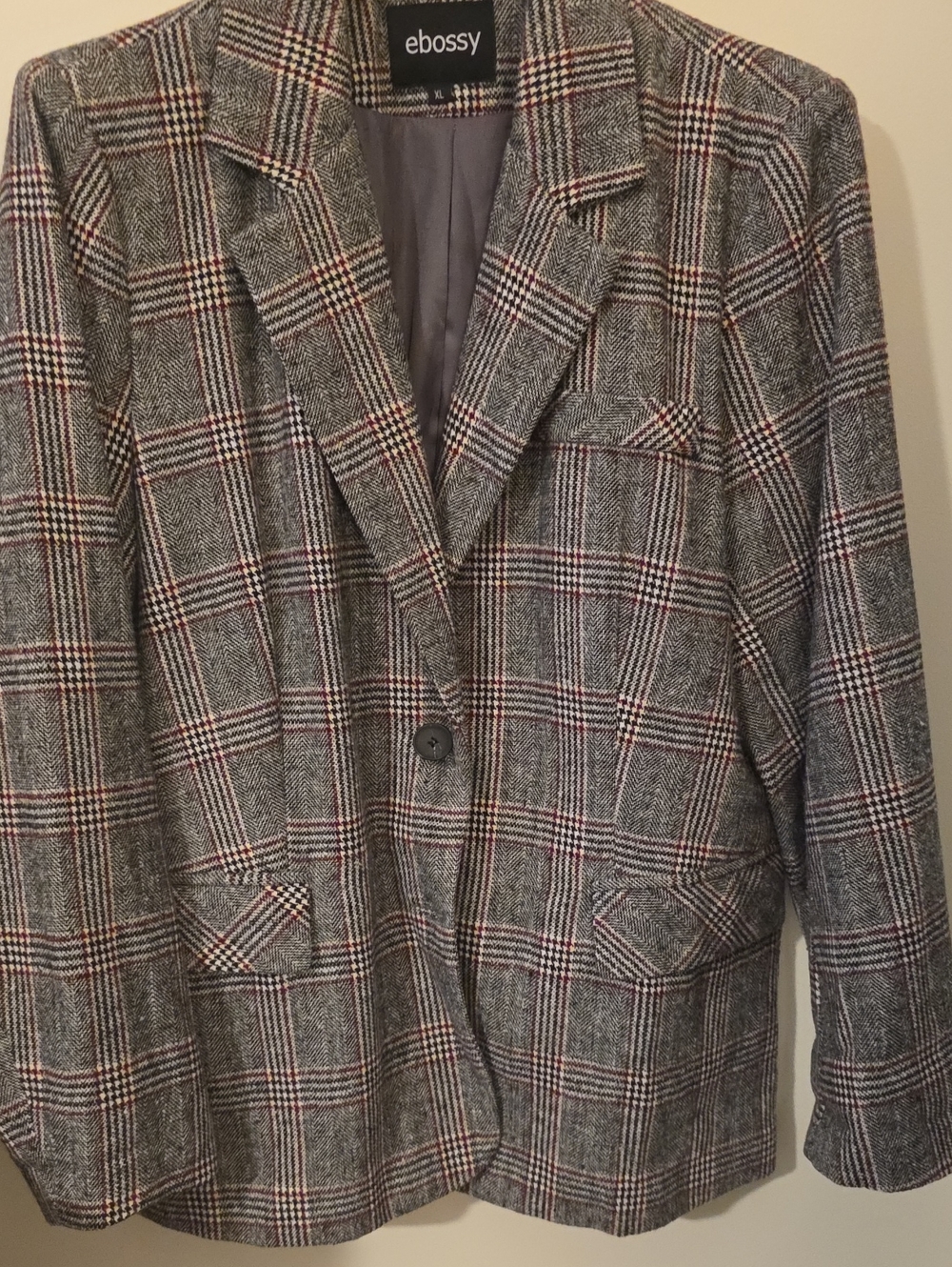 Ebossy Gray Glen Plaid Blazer with Red Windowpane